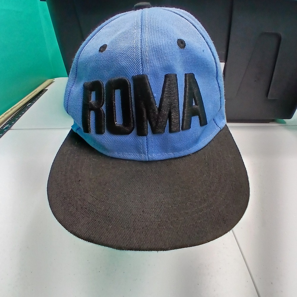 Roma Snapback Hat OS Blue Black Italy Souvenir Streetwear Flat Brim Urban Travel